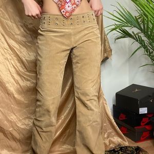 Real leather camel pants